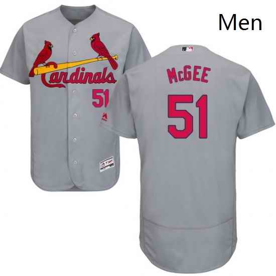 Mens Majestic St Louis Cardinals 51 Willie McGee Grey Road Flex Base Authentic Collection MLB Jersey